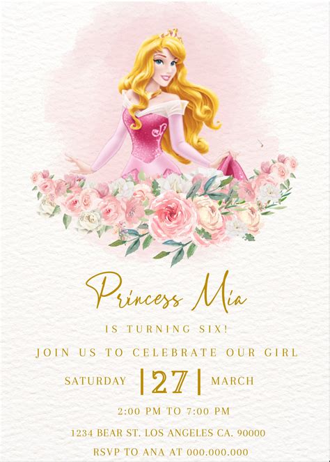 Princess Aurora Girl Birthday Party Invitations Sleeping Etsy