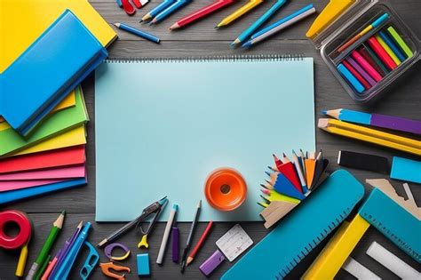 Premium Photo Color School Supplies On Desk