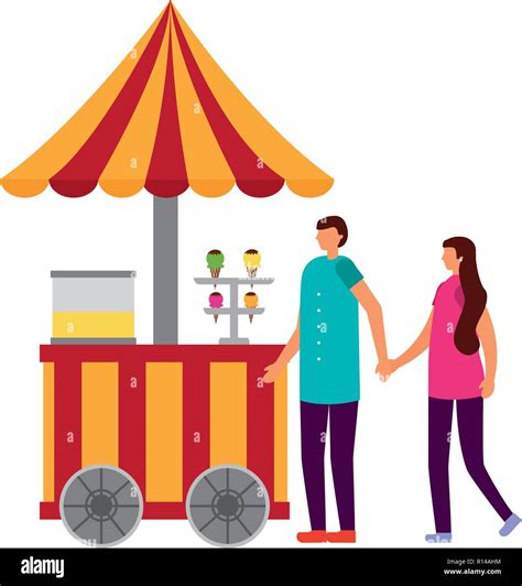 Couple With Ice Cream Booth Circus Fun Fair Carnival Vector Illustration Stock Vector Image