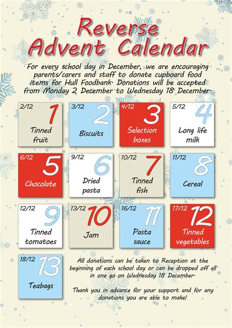 Reverse Advent Calendar - South Hunsley School