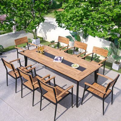 17 Stories Rectangular 8 Person 78 74 Aluminum Outdoor Dining Set Wood