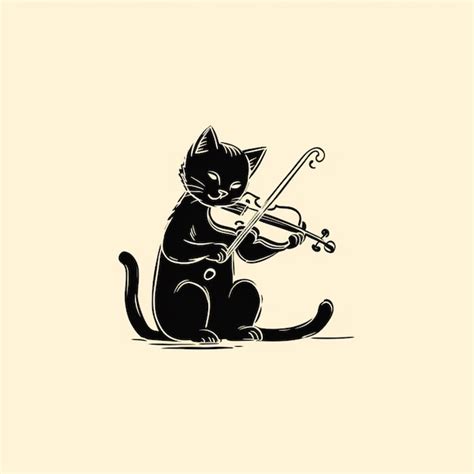 Premium Photo There Is A Black Cat Playing A Violin On A White