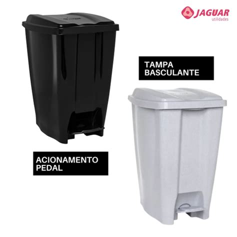 Lixeira Grande Pedal E Tampa Cesto De Lixo Preto Litros Eco