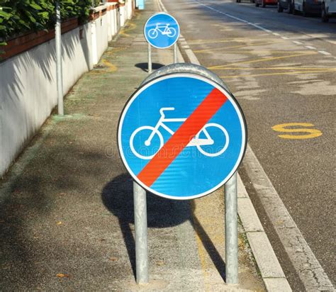 Cycle Path End Sign And Behind It The Sign Of Bike Path Stock Image