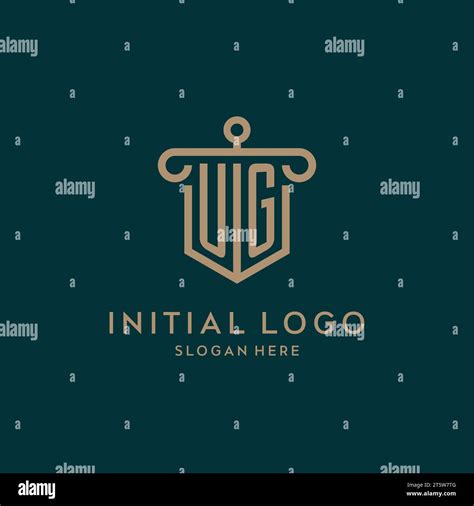 UG Monogram Initial Logo Design With Shield And Pillar Shape Design