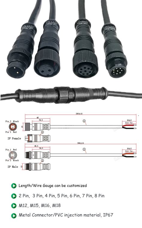 2 3 4 5 6 Pin Electric Wire Cable M12 M14 M15 M16 Waterproof Connector