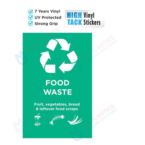 Green Rubbish Recycle Bin Food Waste Sticker, Bin Label High Tack Vinyl, Recycling Label ...