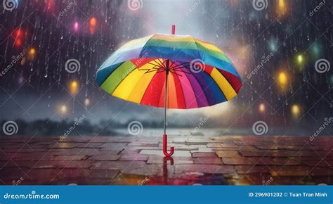 Rain on Rainbow Umbrella stock photo. Image of rain - 296901202