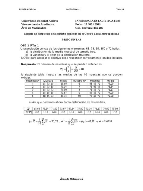 Inferencia Estadistica Ejercicios Resueltos Modelos De Examen Una 2005 1 748 738 Muestreo