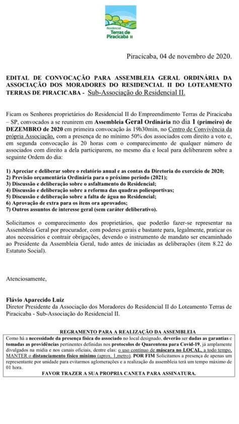 Convoca O Para Assembl Ia Ordin Ria Terras Ii Aos Nossos Moradores