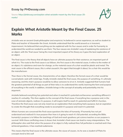 explain  aristotle meant   final   marks phdessaycom