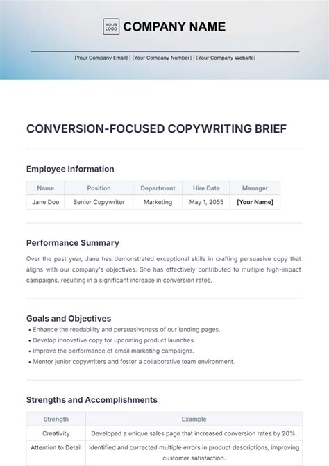 Free Conversion Focused Copywriting Brief Template Edit Online