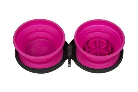 Double Travel Bowl Slowfeeder Pink Genyen