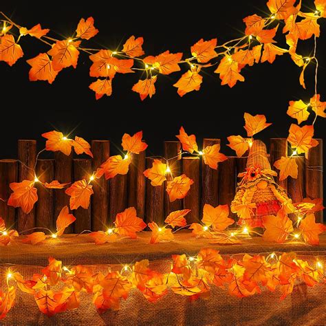 Hopolon 2pack Fall Decorations For Home Thanksgiving Lighted Fall Garland Total 20ft