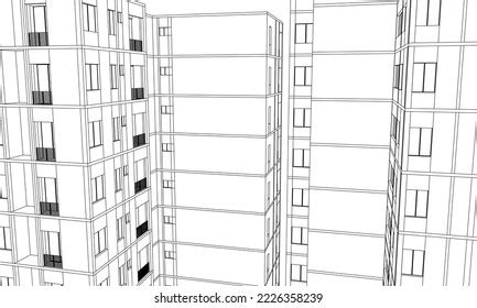 Apartment Building Perspective 3d Drawing Illustration Stock Vector (Royalty Free) 2226358239 ...