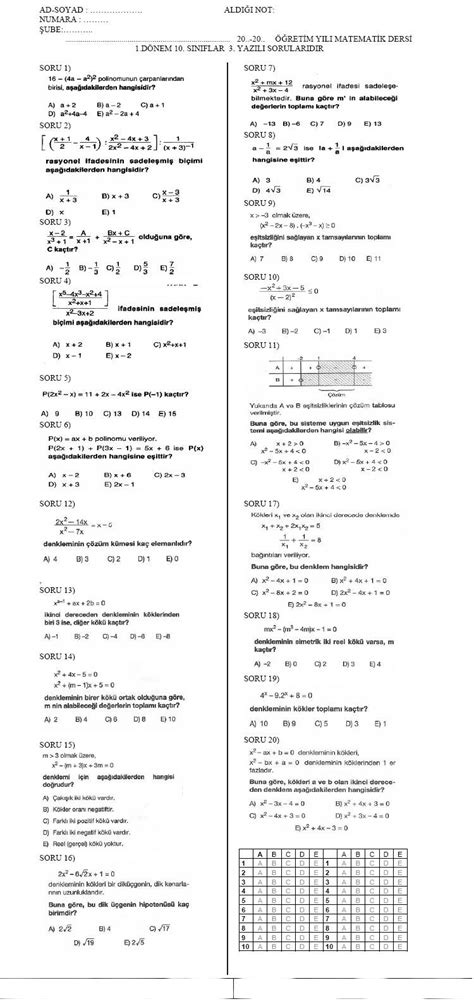 Ders 2013 10 sinif matematik 1 dönem 3 yazili sorulari ve cevaplari