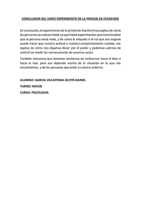 Conclusion Del Video Experimento De La Prision De Stanford GVJD PDF