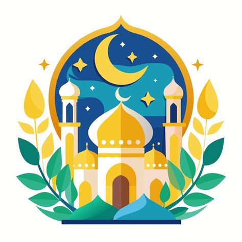 Premium Vector A Blue Mosque With A Moon And Stars On It