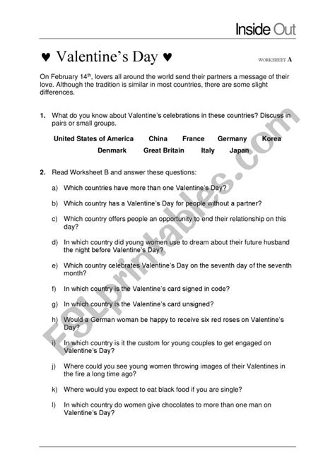 Valentine S Day Esl Worksheet By Anamaria93