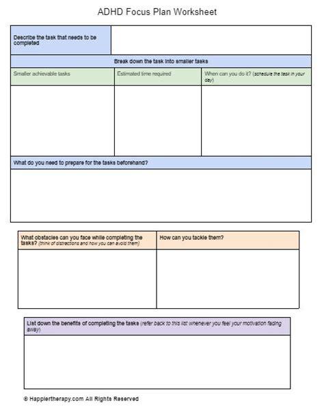 Adhd Focus Plan Worksheet Happiertherapy