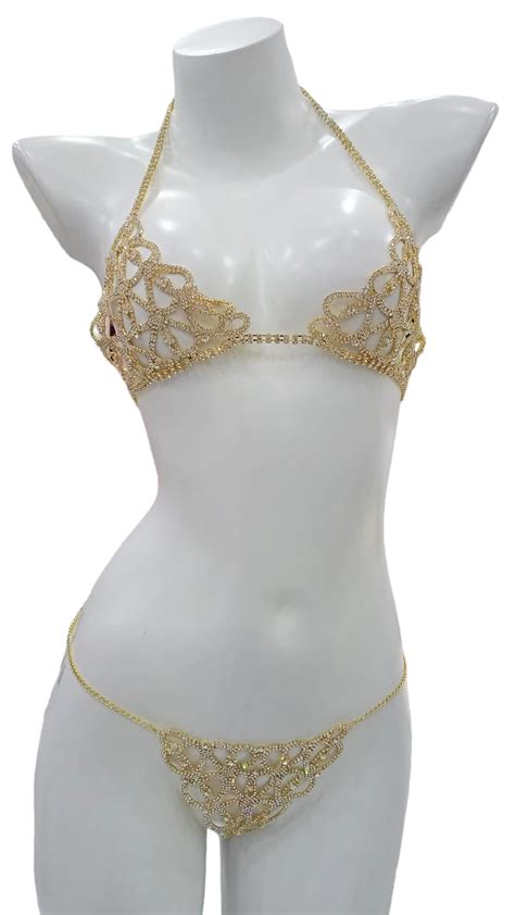 JEWEL METAL CHAIN BRA AND BIKINI SET Nadines Closet