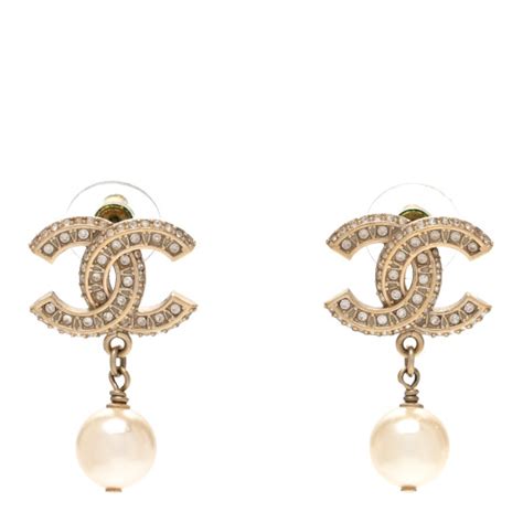 CHANEL Crystal Pearl CC Drop Earrings Gold 1320283 FASHIONPHILE