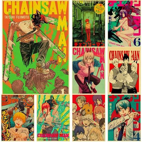 Hot Japanese Anime Chainsaw Man Vintage Posters Kraft Paper Sticker Diy