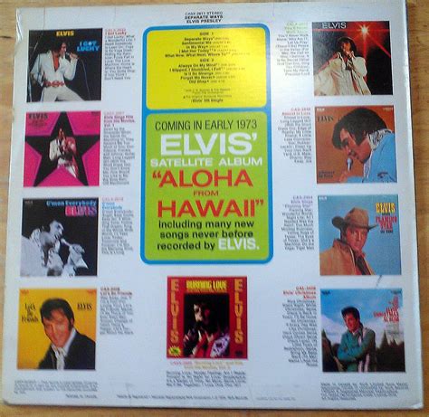 Back Cover Elvis Separate Ways RCA Records 1972 Featuring