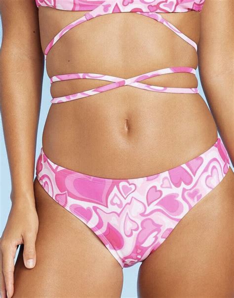 Women S Cheeky Bikini Bottom WildFable Pink Heart Print Size L EBay