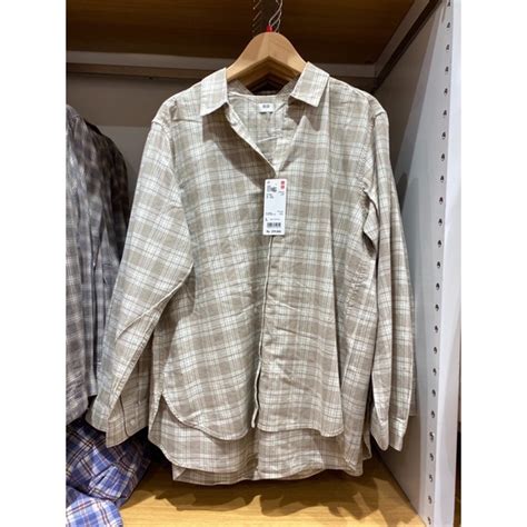 Kemeja Uniqlo Straight Collar Plaid Flannel Shirt Button Shopee