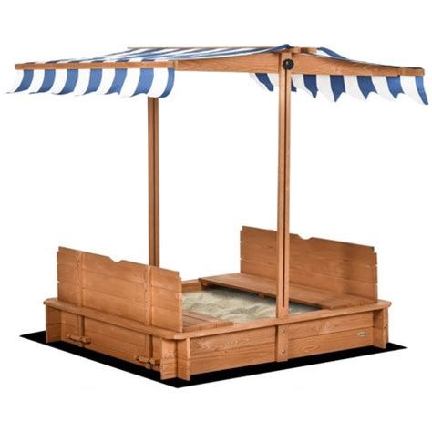 Outsunny Covered Sandbox With Lid With Adjustable Canopy For Kids ...