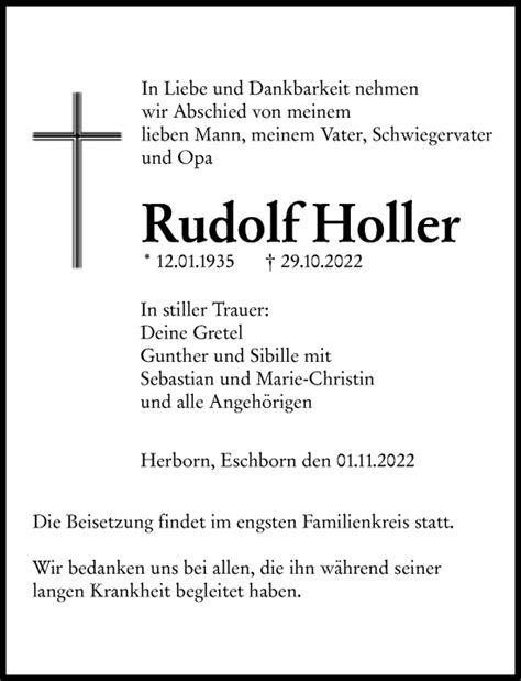 Traueranzeigen Von Rudolf Holler Vrm Trauer De