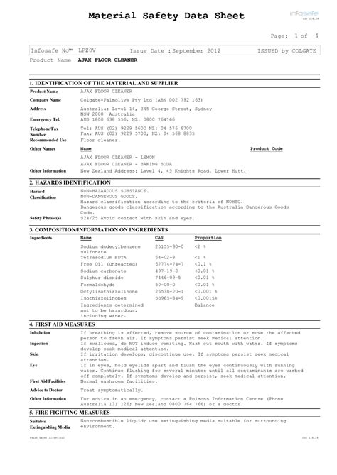 Ajax Floor Cleaner Msds - RECIPE SIZZLE