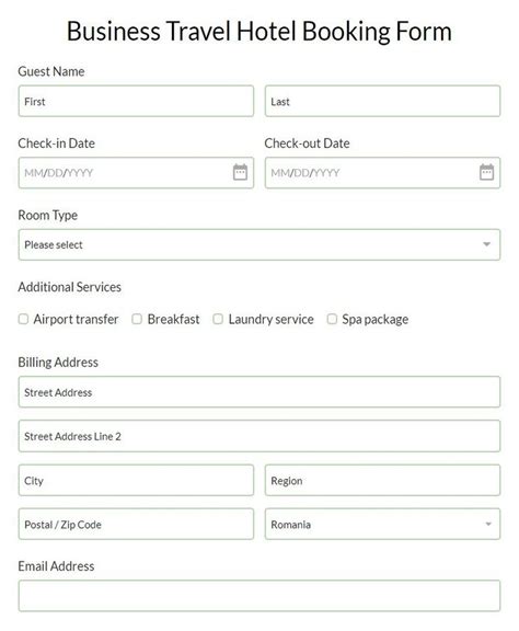 Sample Hotel Reservation Form Template 123formbuilder