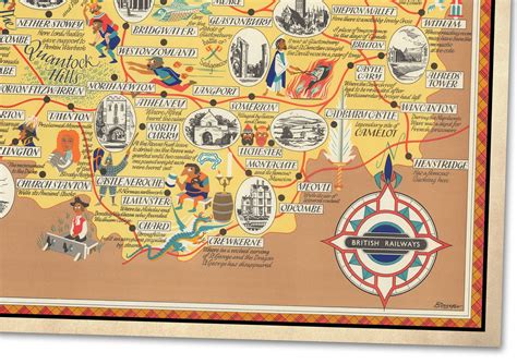 Somerset Map Vintage Pictorial Poster 1950 Old Map Wall - Etsy