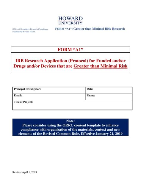 Free Irb Application For Greater Than Minimal Risk Research Printfriendly