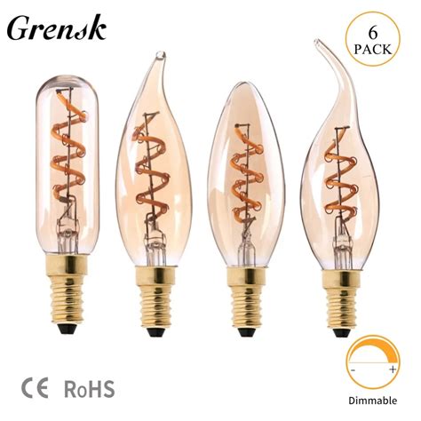 Grensk E Led Dimmable Retro Candle Light Filament Spiral Bulb E Led