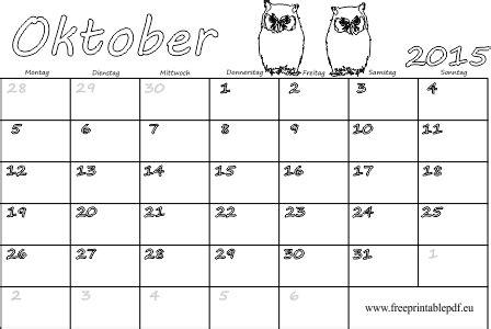 Oktober Leeren Kalender Pdf Kostenlos Drucken