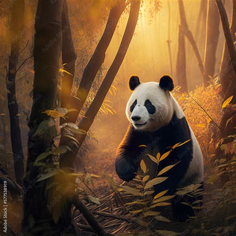 giant panda in bamboo forest Stock Illustration | Adobe Stock