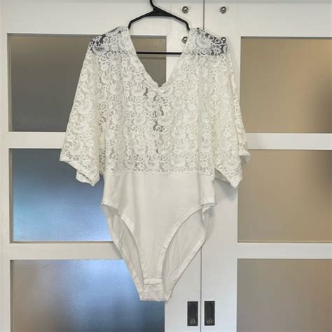 Shein Tops White Lace Batwing Bodysuit Poshmark