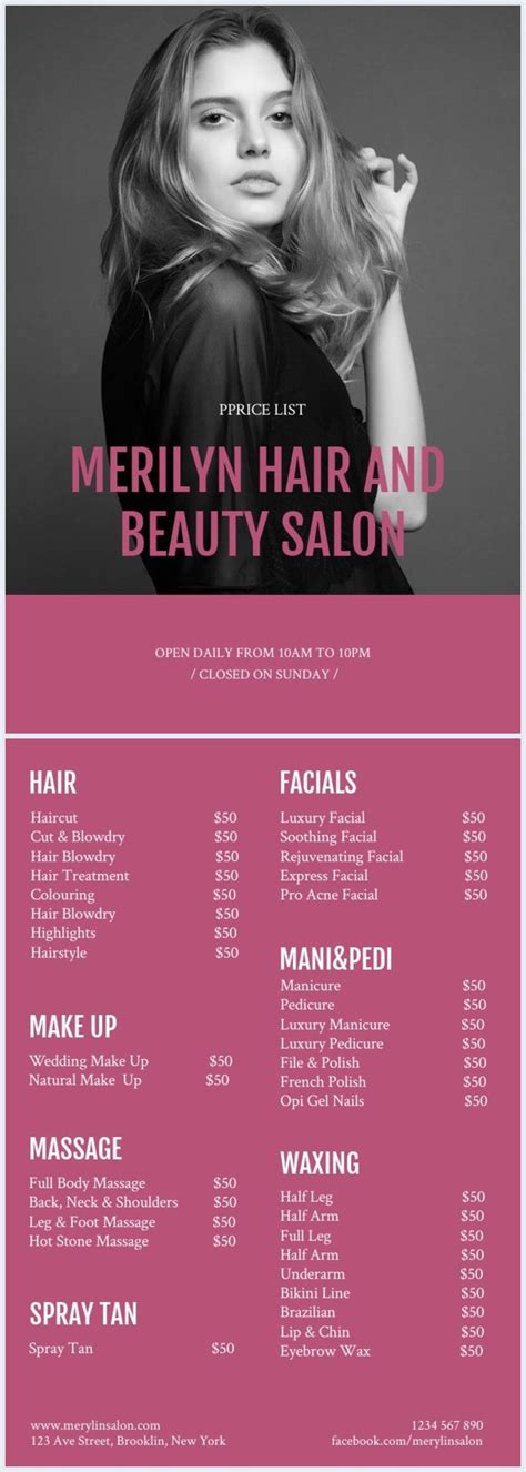 Beauty Salon Price List Template Beauty Salon Price List Salon Price List Hair Salon Price List