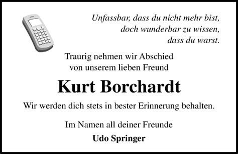 Traueranzeigen Von Kurt Borchardt Trauer Anzeigen De