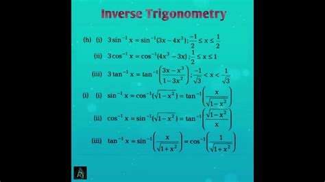 Inverse Trigonometric Identities And Formulas 🔥💯 Shorts Math Youtube