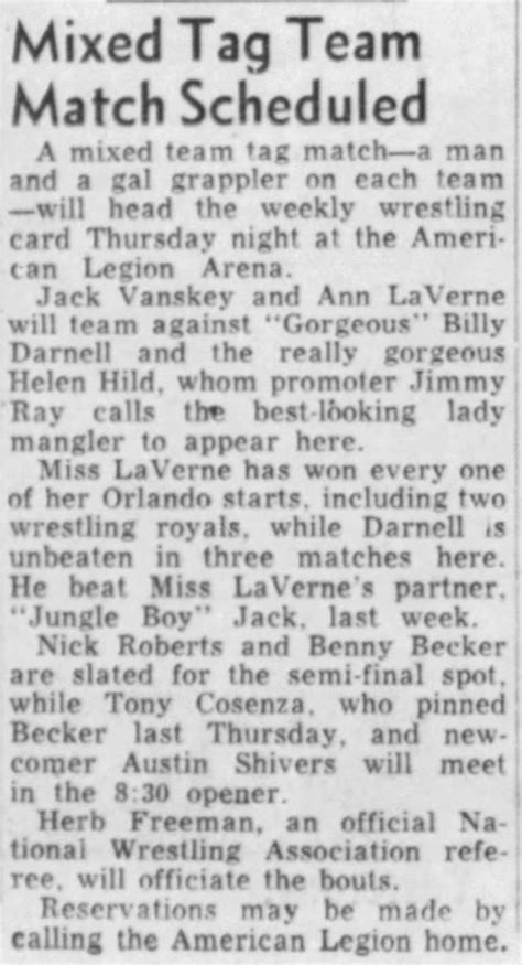 1952: Jack Vanskey & Ann LaVerne vs "Gorgeous" Billy Darnell & Helen ...