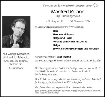 Traueranzeigen Von Manfred Ruland Wirtrauern