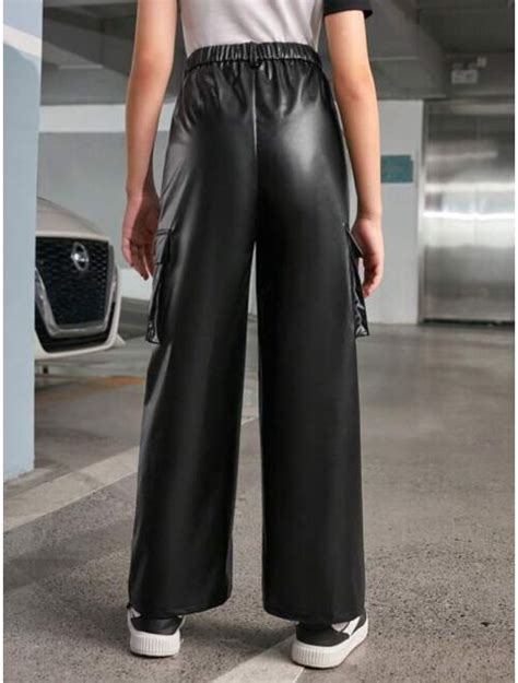 Buy SHEIN Tween Girl Flap Pocket PU Leather Pants Online Topofstyle