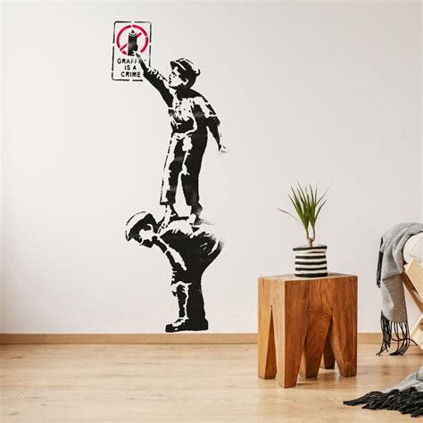 Banksy Graffiti is a crime Stencil , 2 kids spray can Painting Stencil, Interior & Exterior Wall ...