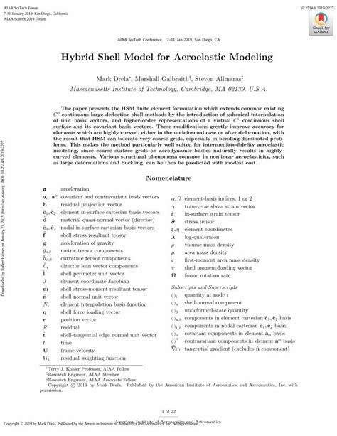 PDF Hybrid Shell Model For Aeroelastic Modeling 2 Element In