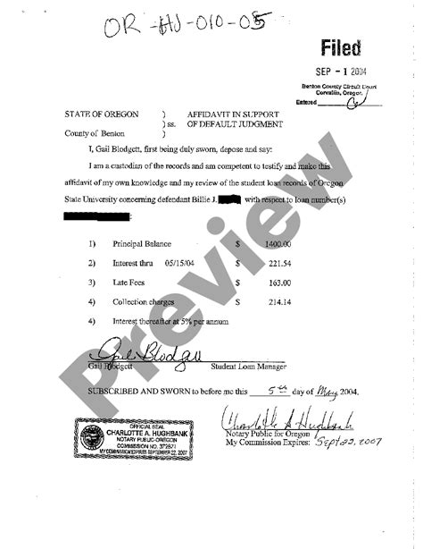 Bend Oregon Affidavit In Support Of Default Judgment By Plaintiff Us