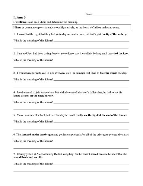 Grade 3 Idiom Worksheet